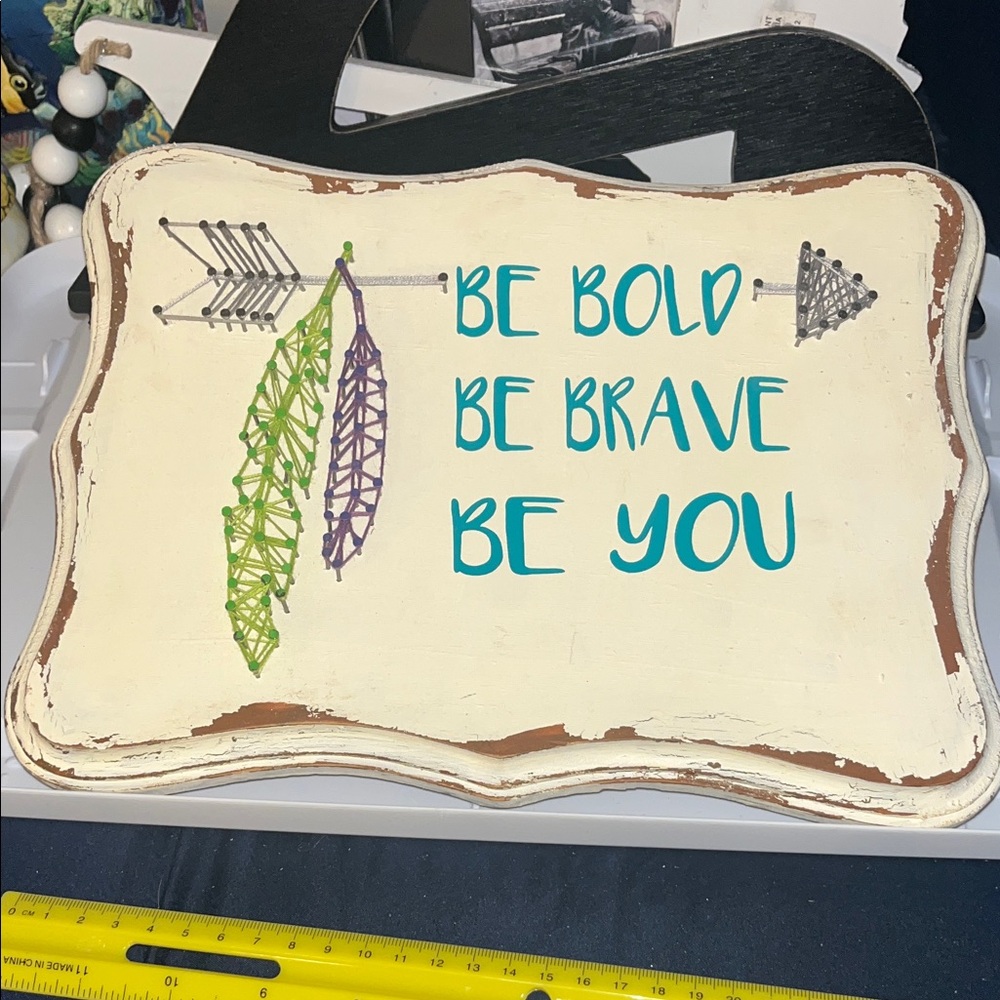 Hobby Lobby Cream Inspirational Wall Sign with Teal, Green & Purple Accents 559